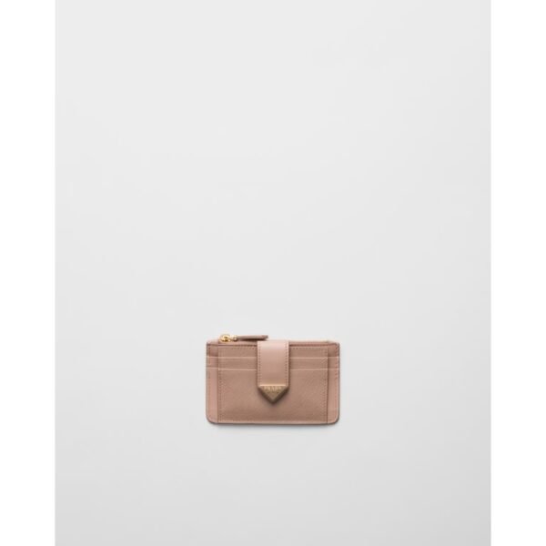 프라다 사피아노 및 매끄러운 가죽 카드 홀더 파우더 핑크 1MC038_2DYG_F0236