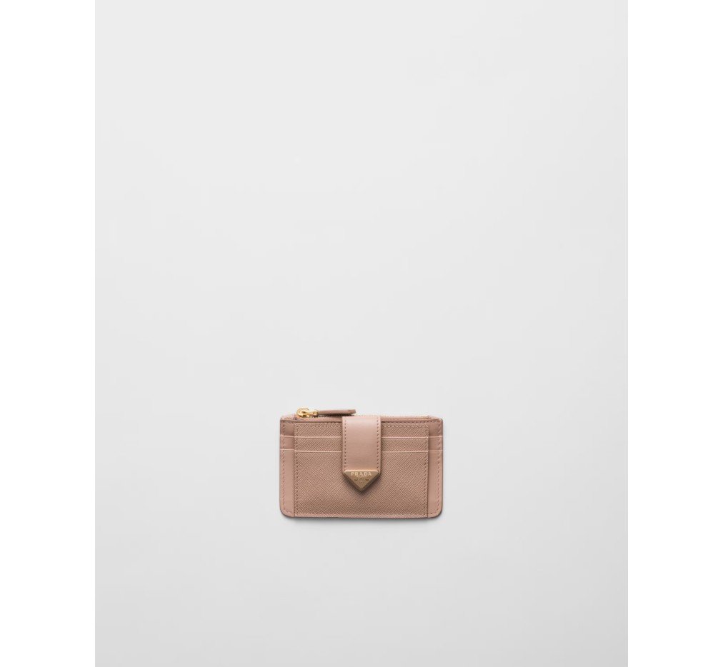 프라다 사피아노 및 매끄러운 가죽 카드 홀더 파우더 핑크 1MC038_2DYG_F0236