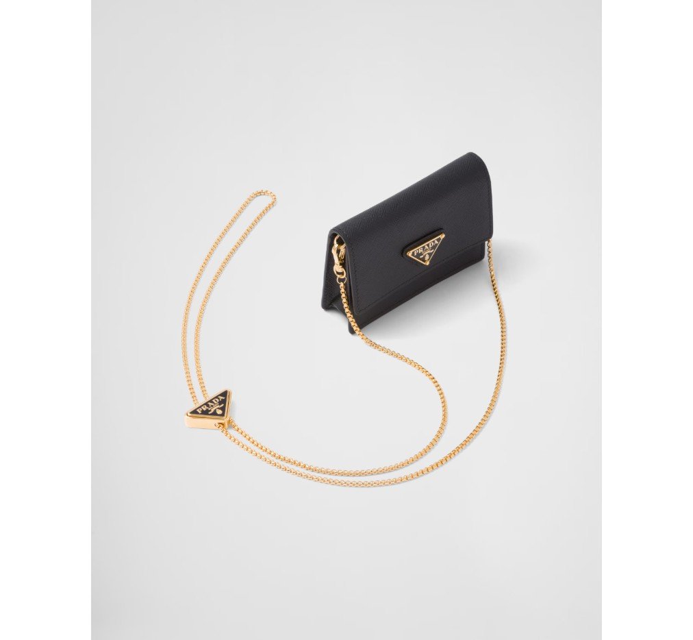 프라다 어깨 스트랩이 달린 사피아노 가죽 카드 홀더 검은색 1MR034_QHH_F0002