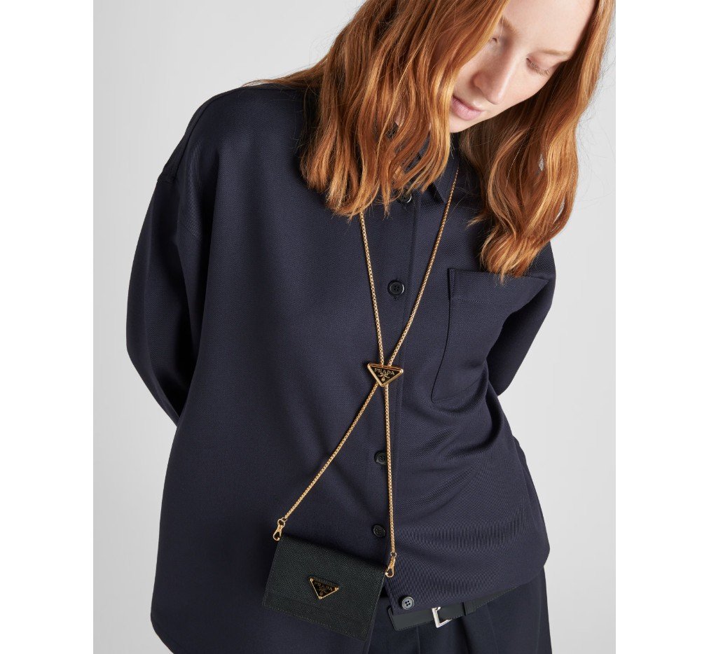 프라다 어깨 스트랩이 달린 사피아노 가죽 카드 홀더 검은색 1MR034_QHH_F0002 - 이미지 3