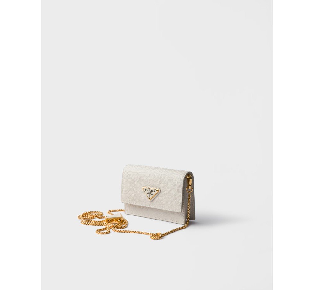 프라다 어깨 스트랩이 달린 사피아노 가죽 카드 홀더 분필 흰색 1MR034_QHH_F0K74 - 이미지 2