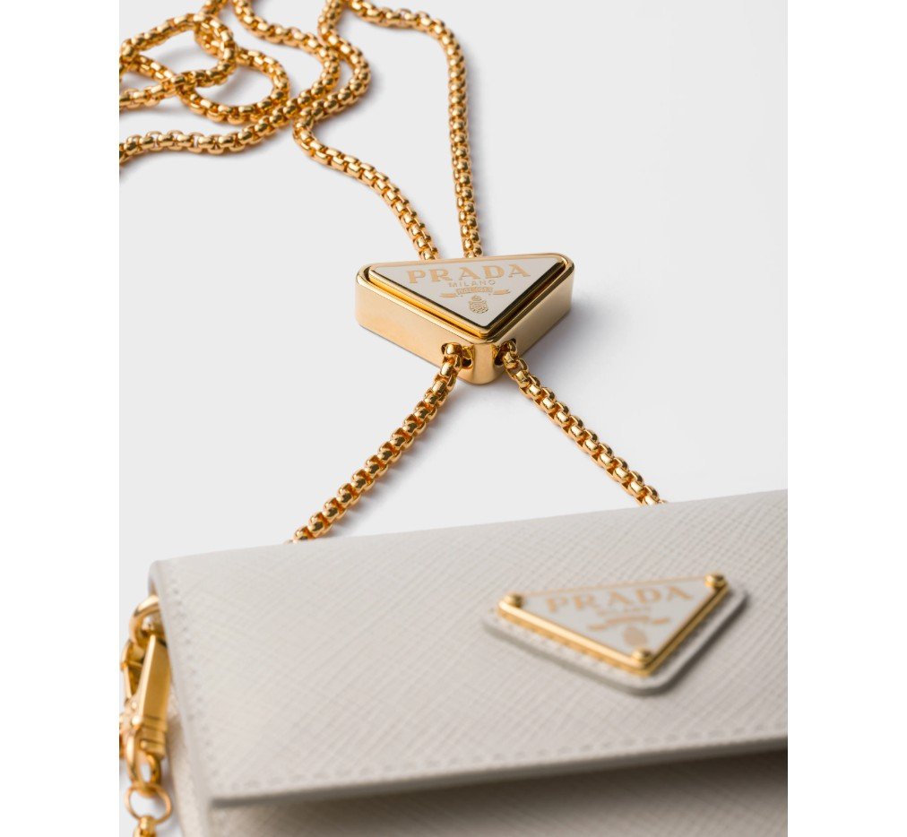 프라다 어깨 스트랩이 달린 사피아노 가죽 카드 홀더 분필 흰색 1MR034_QHH_F0K74 - 이미지 5