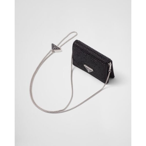 프라다 어깨끈과 크리스털이 달린 카드홀더 검은색 1MR024_2AWL_F0002