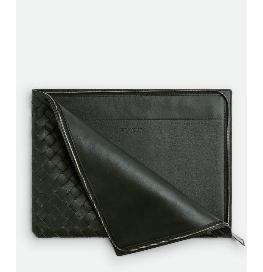 보테가 베네타 인트레치아토 하프 지퍼 파우치 암록색 810809478 - 이미지 2
