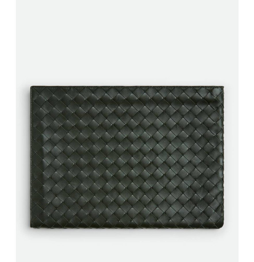 보테가 베네타 인트레치아토 하프 지퍼 파우치 암록색 810809478