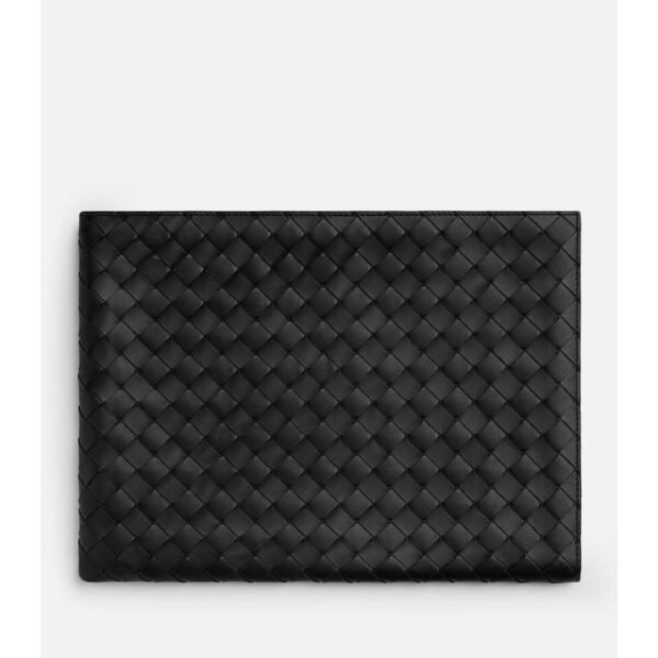 보테가 베네타 인트레치아토 하프 지퍼 파우치 검은색/꼭두서니갈색 813714509