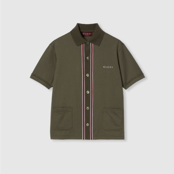 구찌 자수가 있는 코튼 피케 폴로 셔츠 742380XJGKU3254