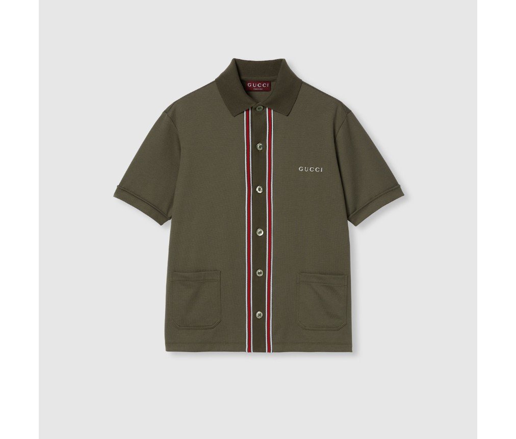 구찌 자수가 있는 코튼 피케 폴로 셔츠 742380XJGKU3254