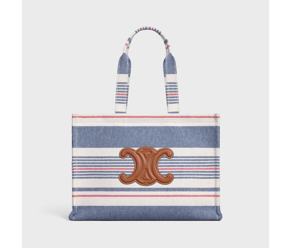 셀린느 라지 CABAS THAIS 스트라이프 텍스타일 및 송아지 가죽 196762GQD.07BA