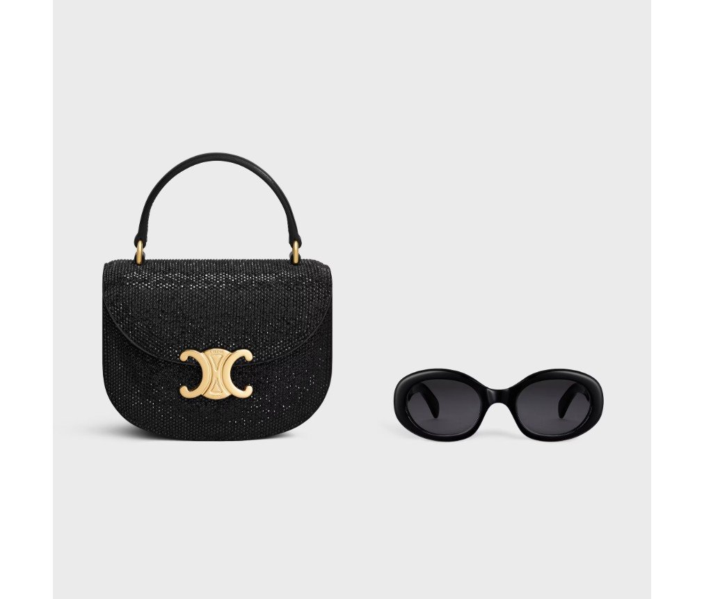 셀린느 스트라스가 들어간 스웨이드 송아지 가죽 소재의 미니 베사스 클리어 10L063ETZ.38NO - 이미지 5