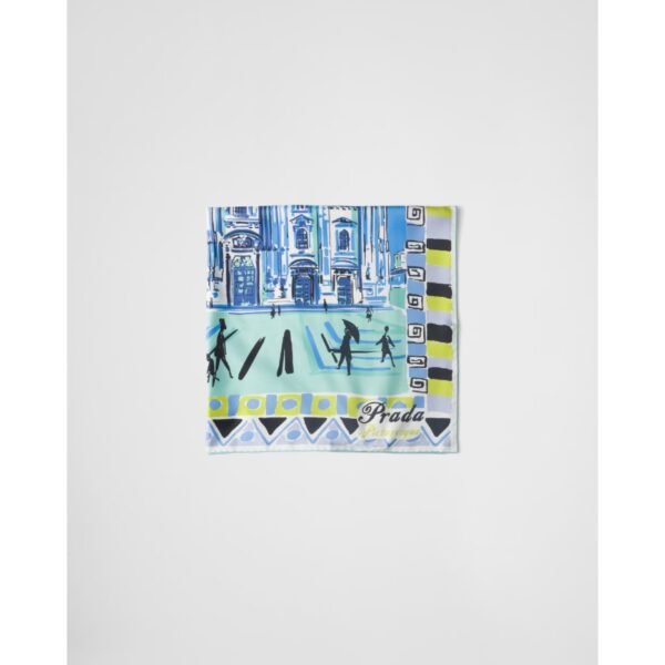 프라다 피토레스크 밀라노 프린트 실크 풀라드 90x90 1FF004_2HGY_F0E18