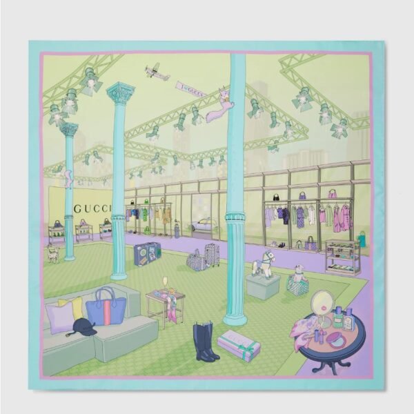 구찌 인쇄된 실크 능직 카레 8540423G0014967