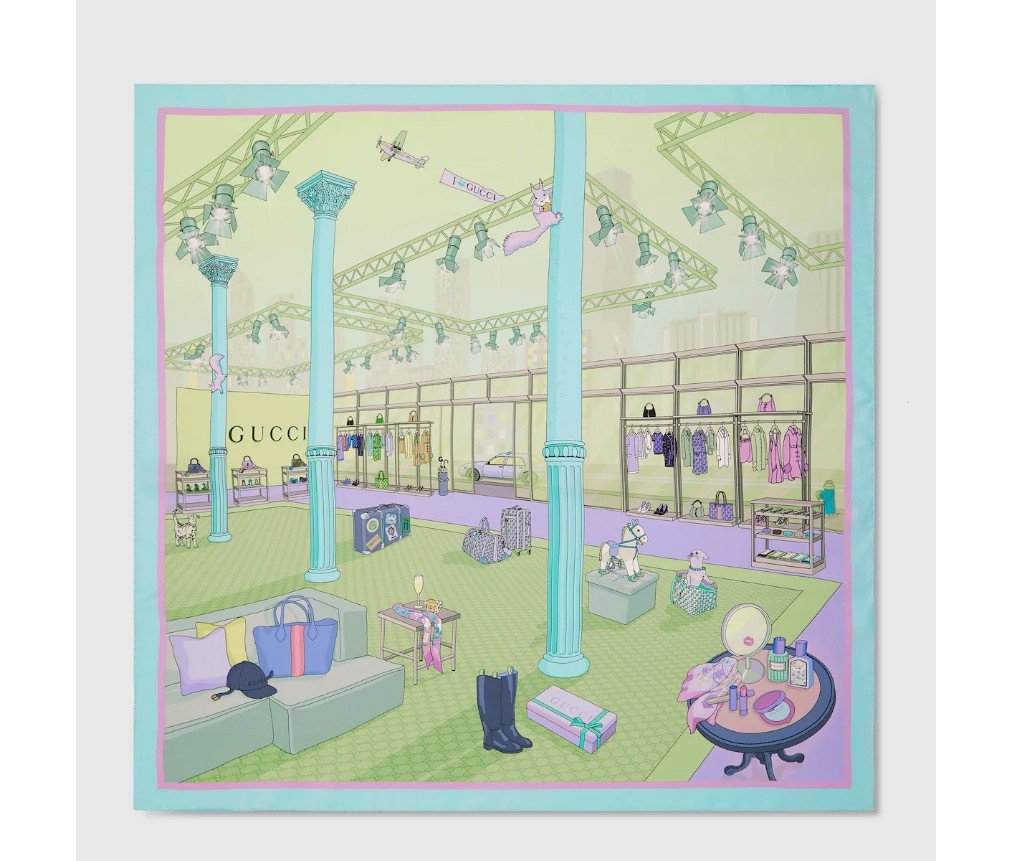 구찌 인쇄된 실크 능직 카레 8540423G0014967