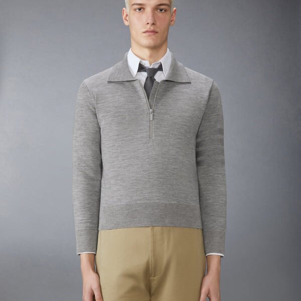 톰브라운 메리노 울 더블 페이스 4-바 하프 집 풀오버 MKA565A-Y1055-055