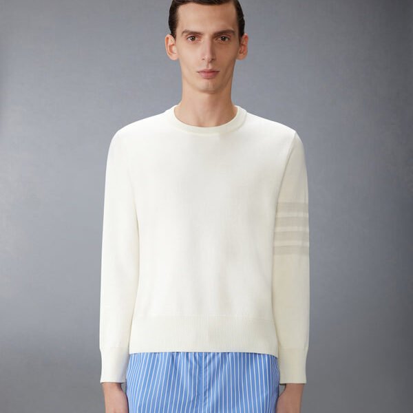 톰브라운 메리노 울 더블 페이스 4-바 크루 넥 풀오버 MKA566A-Y1055-100