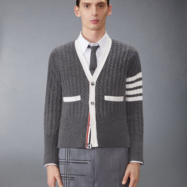 톰브라운 캐시미어 4-바 브이넥 카디건 MKC015B-Y2001-035