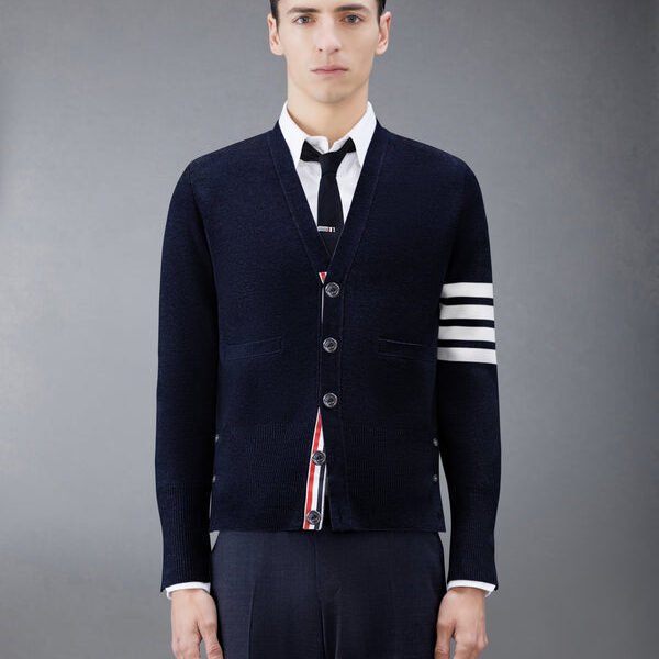 톰브라운 울 4-바 브이넥 카디건 MKC160A-00014-415