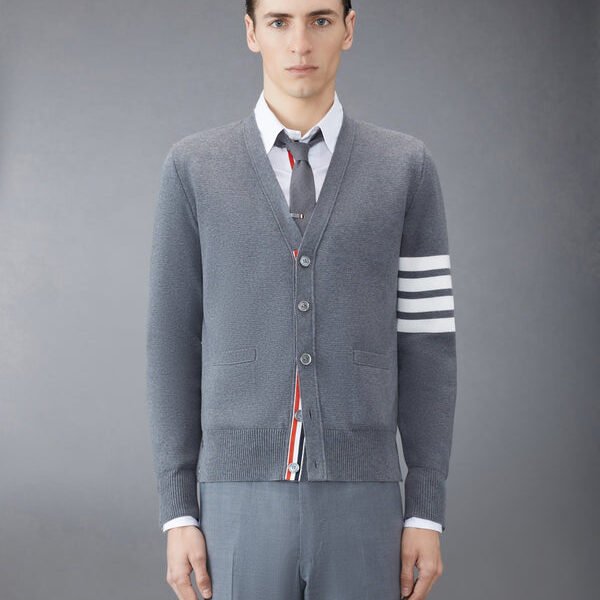 톰브라운 코튼 크레이프 브이넥 카디건 MKC171A-00219-035