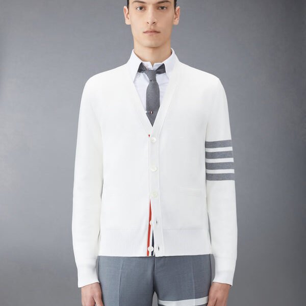 톰브라운 코튼 크레이프 브이넥 카디건 MKC171A-00219-100