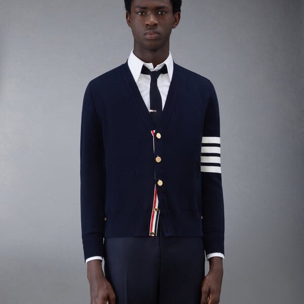 톰브라운 코튼 크레이프 브이넥 카디건 MKC171A-00219-415