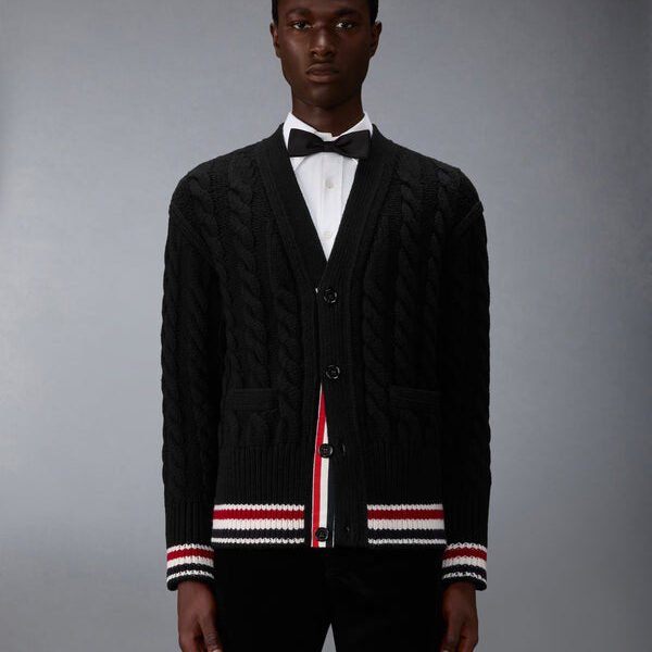 톰브라운 메리노 베이비 케이블 스티치 RWB 스트라이프 카디건 MKC622A-Y1005-001