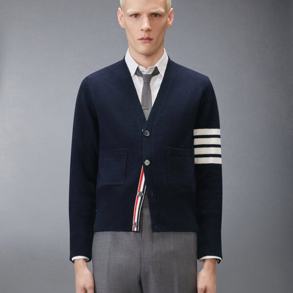 톰브라운 루나 뉴 이어 울 4-바 인타르시아 카디건 MKC624A-Y1029-415