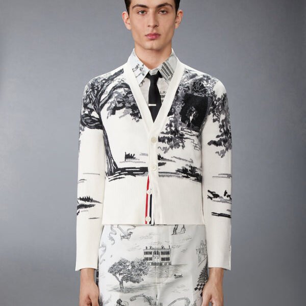 톰브라운 캐시미어 저지 인타르시아 헥터 트알 카디건 MKC636A-Y2001-100