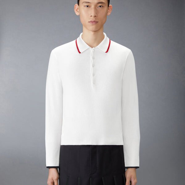 톰브라운 브라운 65 저지 인타르시아 캐시미어 롱 슬리브 폴로 MKP150A-Y2001-100