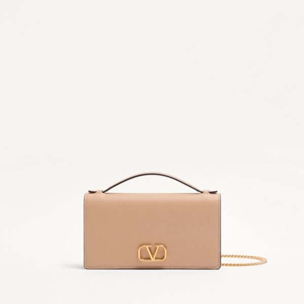 발렌티노 발렌티노 가라바니 브이로고 시그니처 그레이니 카프스킨 체인 지갑 7W0P0W42SNP_WRP