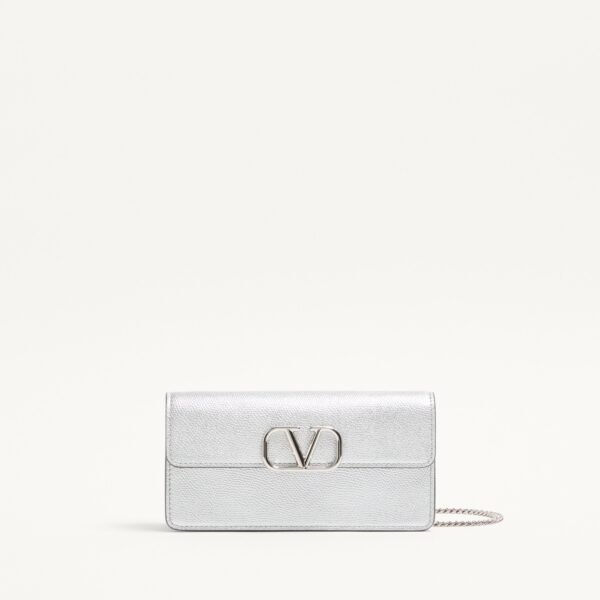 발렌티노 브이로고 시그니처 메탈릭 그레이니 카프스킨 체인 지갑 4W2P0S93RFY_S13