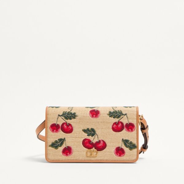 발렌티노 브이로고 시그니처 체리픽 패턴 자카드 라피아 미니 숄더백 6W0P0AK8CJR_R9F