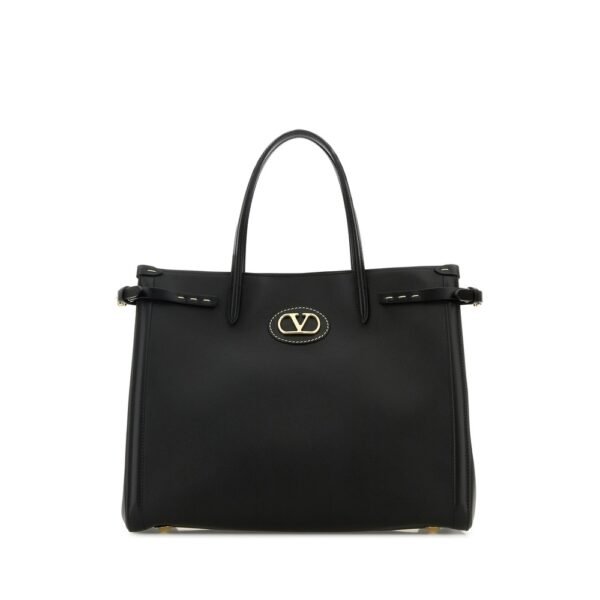 발렌티노 가라바니 블랙 레더 미디엄 앙티브 쇼핑백 7W2B0R19CVC 0NO