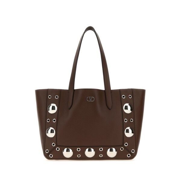 발렌티노 가라바니 브라운 레더 스몰 넬코트 쇼핑백 7W2B0R88MJL W04