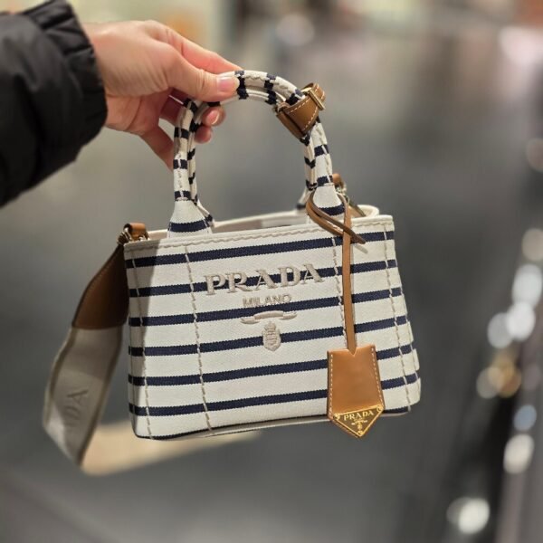 [아울렛] 프라다 스트라이프 카나파 미니 토트백 1BA038