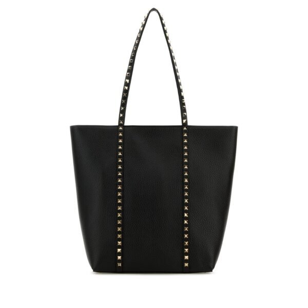 발렌티노 가라바니 블랙 레더 락스터드 쇼핑백 6W2B0Q99VSF 0NO