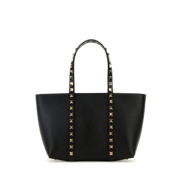 발렌티노 가라바니 블랙 레더 미디엄 락스터드 핸드백 6W2B0R05VSF 0NO