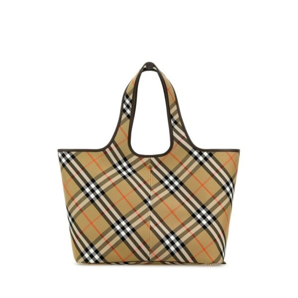 버버리 자수 캔버스 미디엄 체크 쇼핑백 8093976 B9368