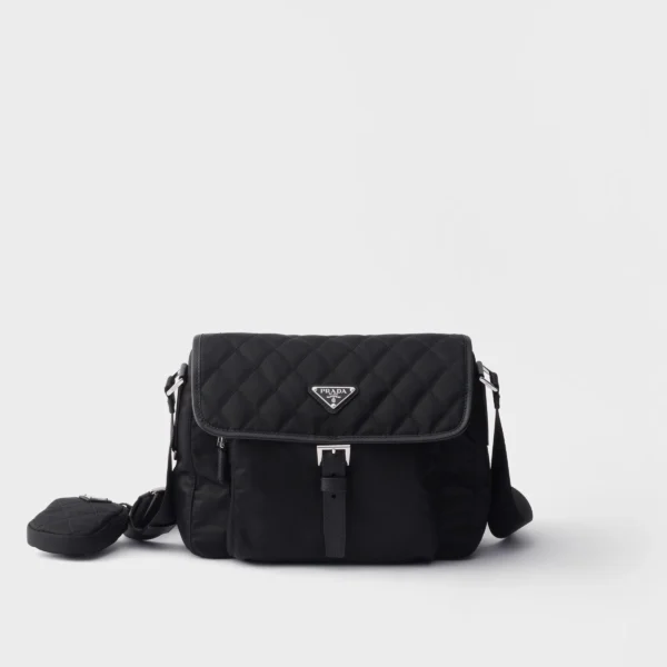 프라다 Medium quilted Re-Nylon 숄더백 with Saffiano leather trim 1BD994_2ZSI_F0002_V_D1N