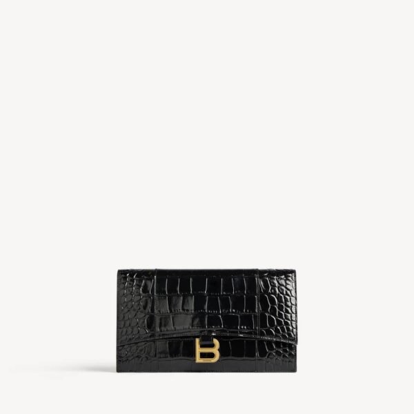 발렌시아가 Hourglass 스몰 플랫 플랩 파우치 크로커다일 엠보싱 7820431LRGM1000