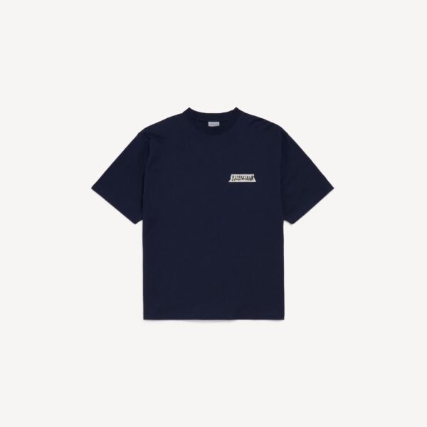 발렌시아가 남성 마스킹 테이프 미디엄 핏 티셔츠 (네이비) 764235TTVL68065