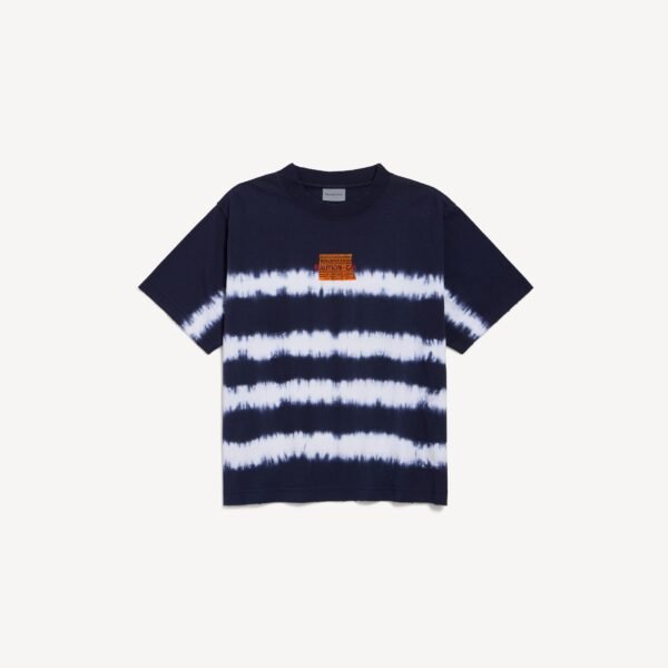 발렌시아가 남성 테이프드 앤 다이드 미디엄 핏 티셔츠 (네이비/화이트) 764235TUVP78502