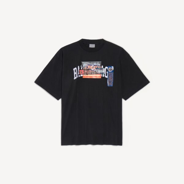 발렌시아가 남성 범퍼 스티커 미디엄 핏 티셔츠 (블랙) 764235TUVS31000