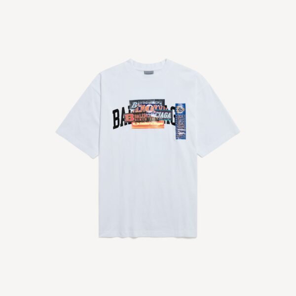 발렌시아가 남성 범퍼 스티커 미디엄 핏 티셔츠 (화이트) 764235TUVS39000