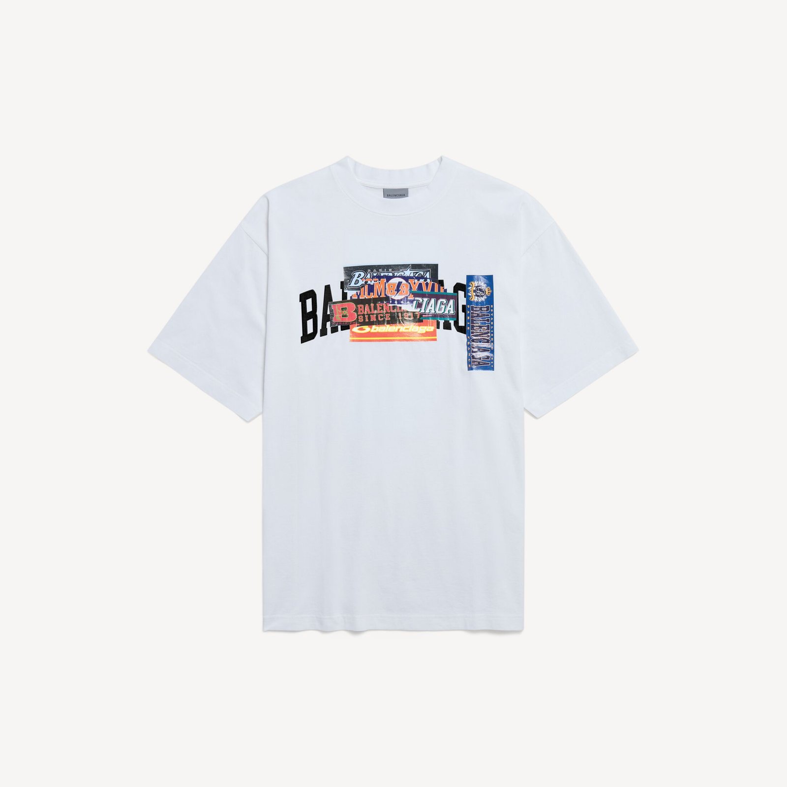 발렌시아가 남성 범퍼 스티커 미디엄 핏 티셔츠 (화이트) 764235TUVS39000