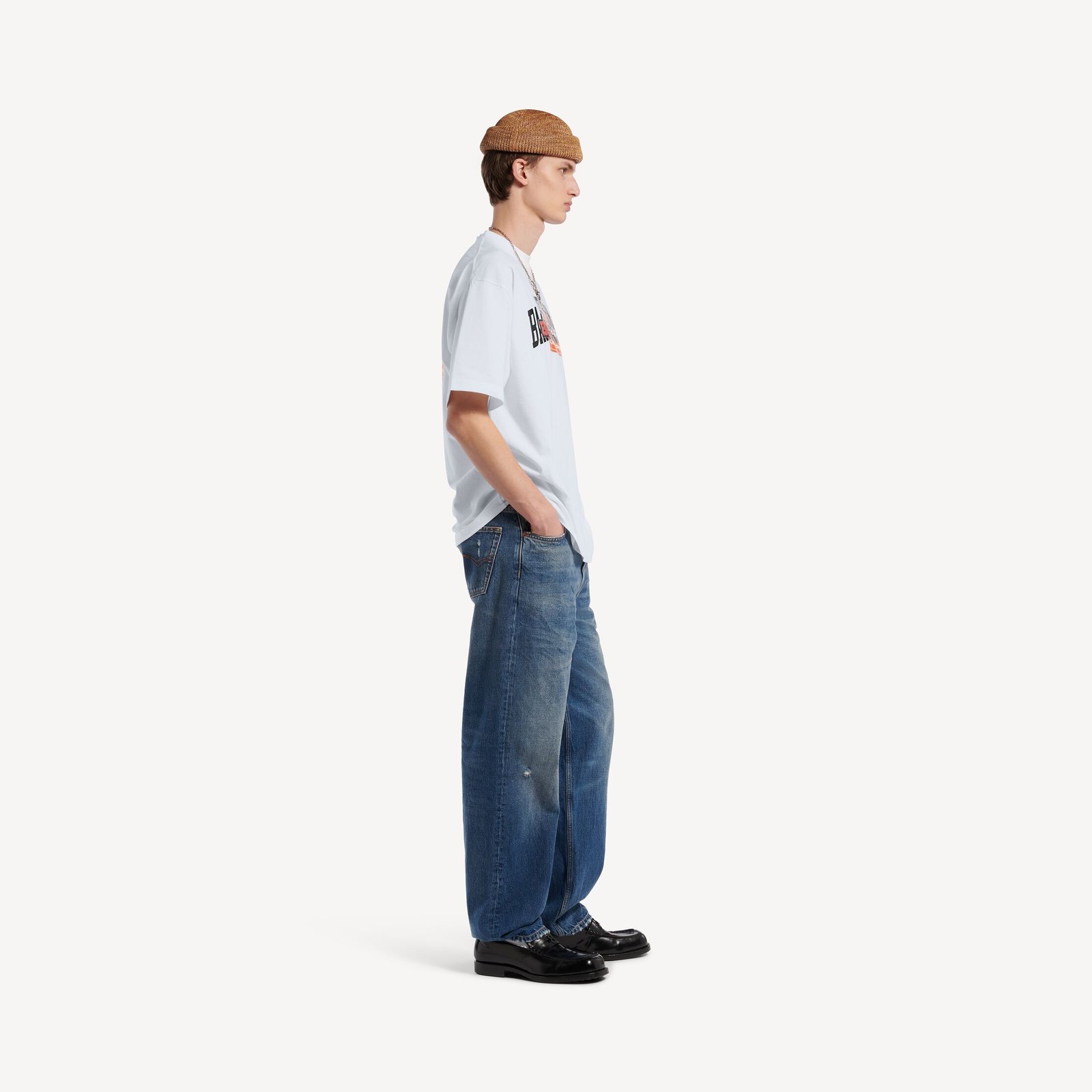 발렌시아가 남성 범퍼 스티커 미디엄 핏 티셔츠 (화이트) 764235TUVS39000 - 이미지 4