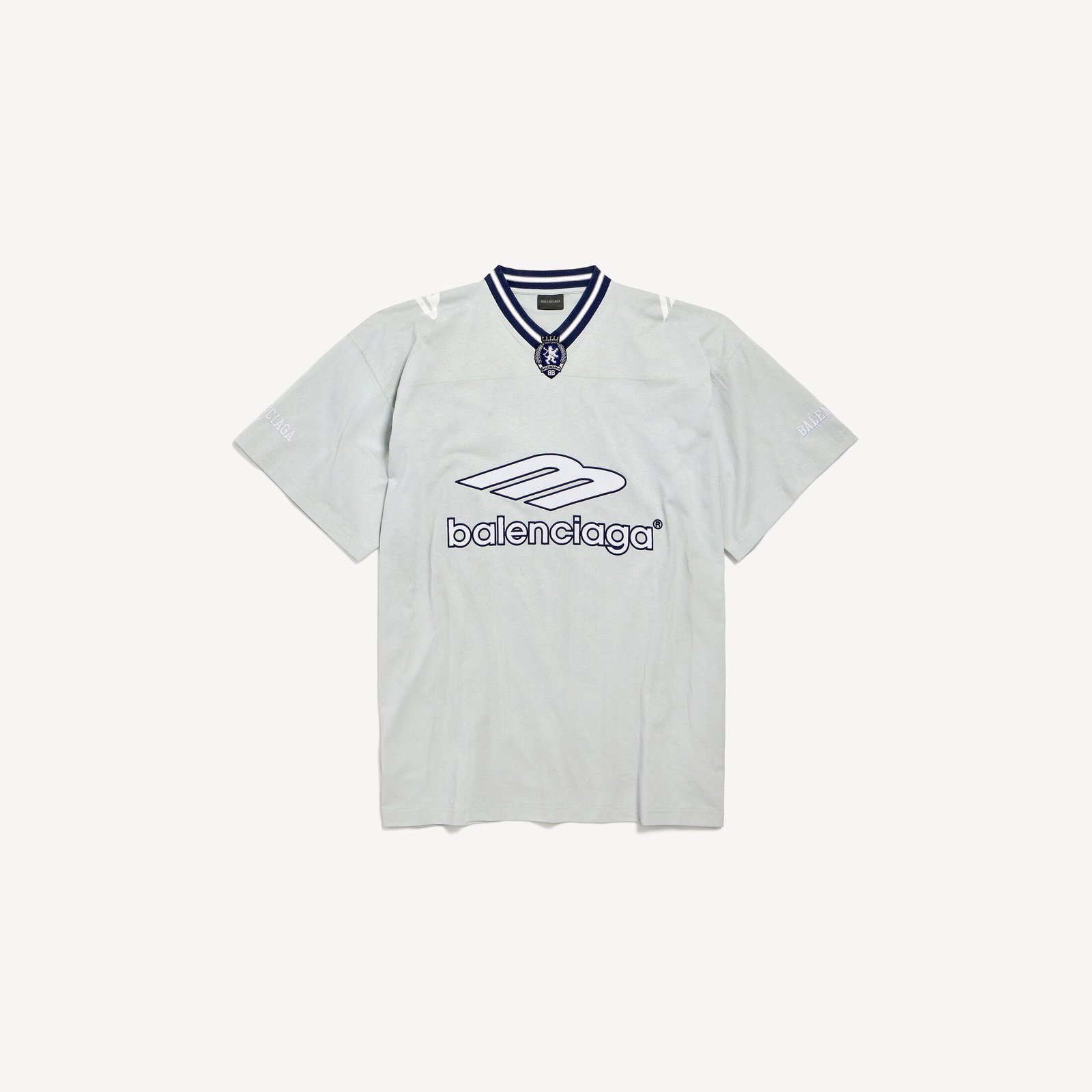발렌시아가 남성 3B 풋볼 브이넥 오버사이즈 티셔츠 (그레이/화이트) 857086TTVQ61461